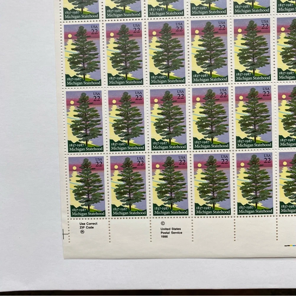 Michigan Statehood Stamps Full Sheet Of 50 US Scott 2246 Pine Tree 1987 MNH